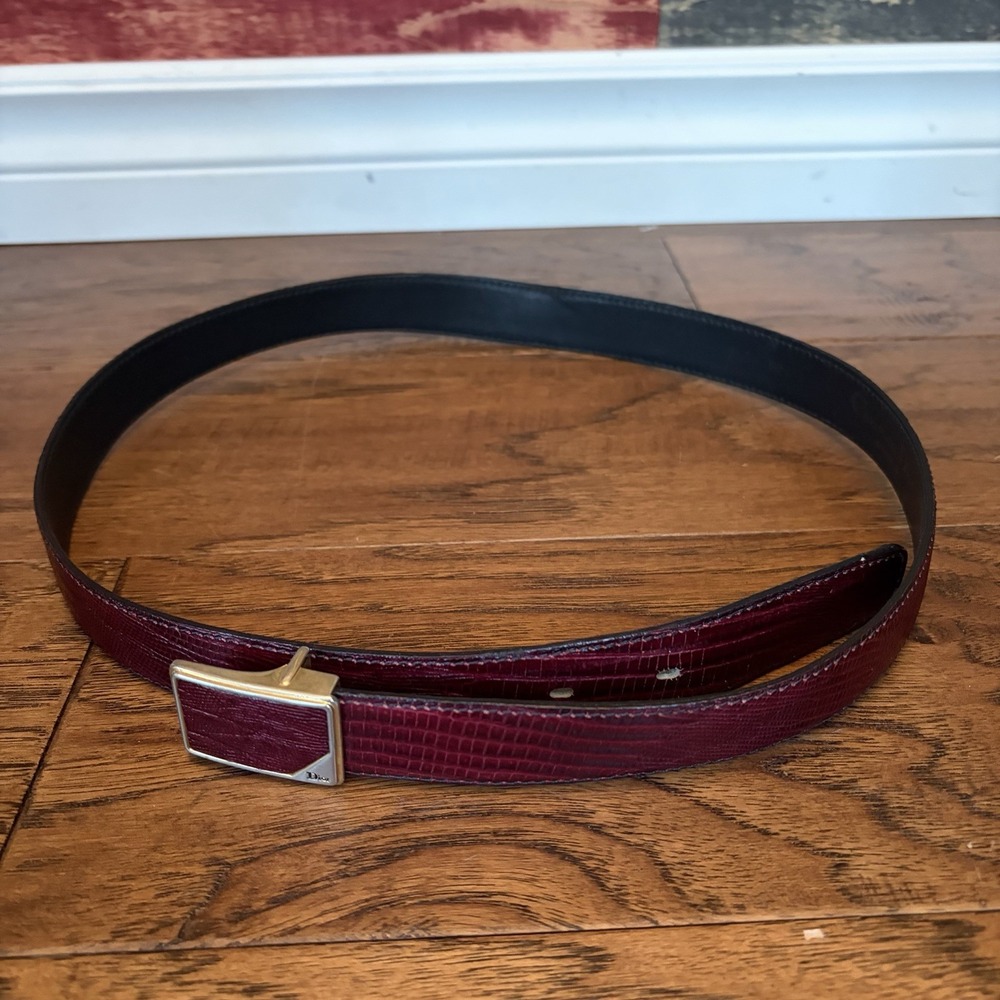 Vintage Christian Dior Belt Snake Skin Red 32 Unisex Women